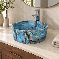 Sauri Danube Blue Quartzite Vessel Sink — three-quarter bathroom lifestyle