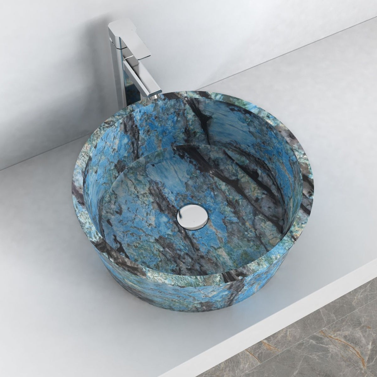 Sauri Danube Blue Quartzite Vessel Sink, alternate countertop lifestyle angle