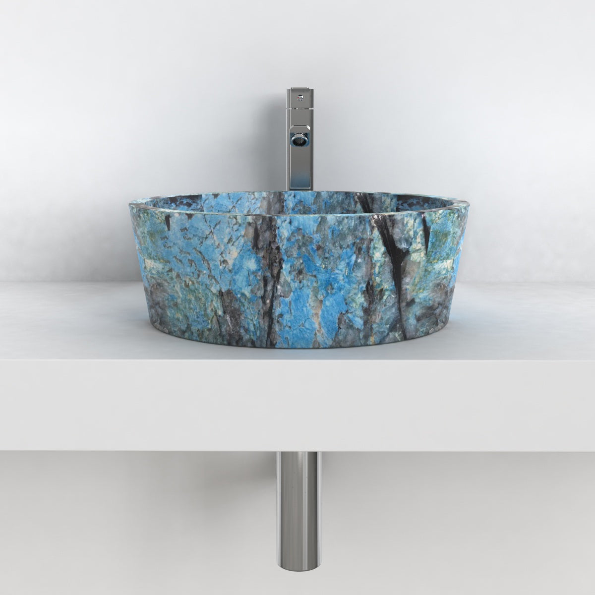 Sauri Danube Blue Quartzite Vessel Sink, overall shape and side profile