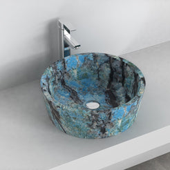Sauri Danube Blue Quartzite Vessel Sink, interior, rim and material detail