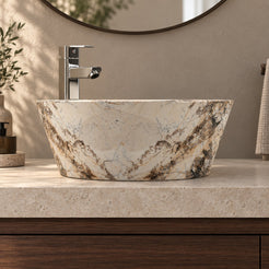 Sauri Pandora Blanc Quartzite Vessel Sink — low frontal bathroom lifestyle