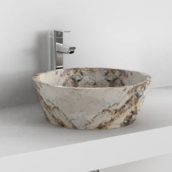 Sauri Pandora Blanc Quartzite vessel sink, countertop hero lifestyle view