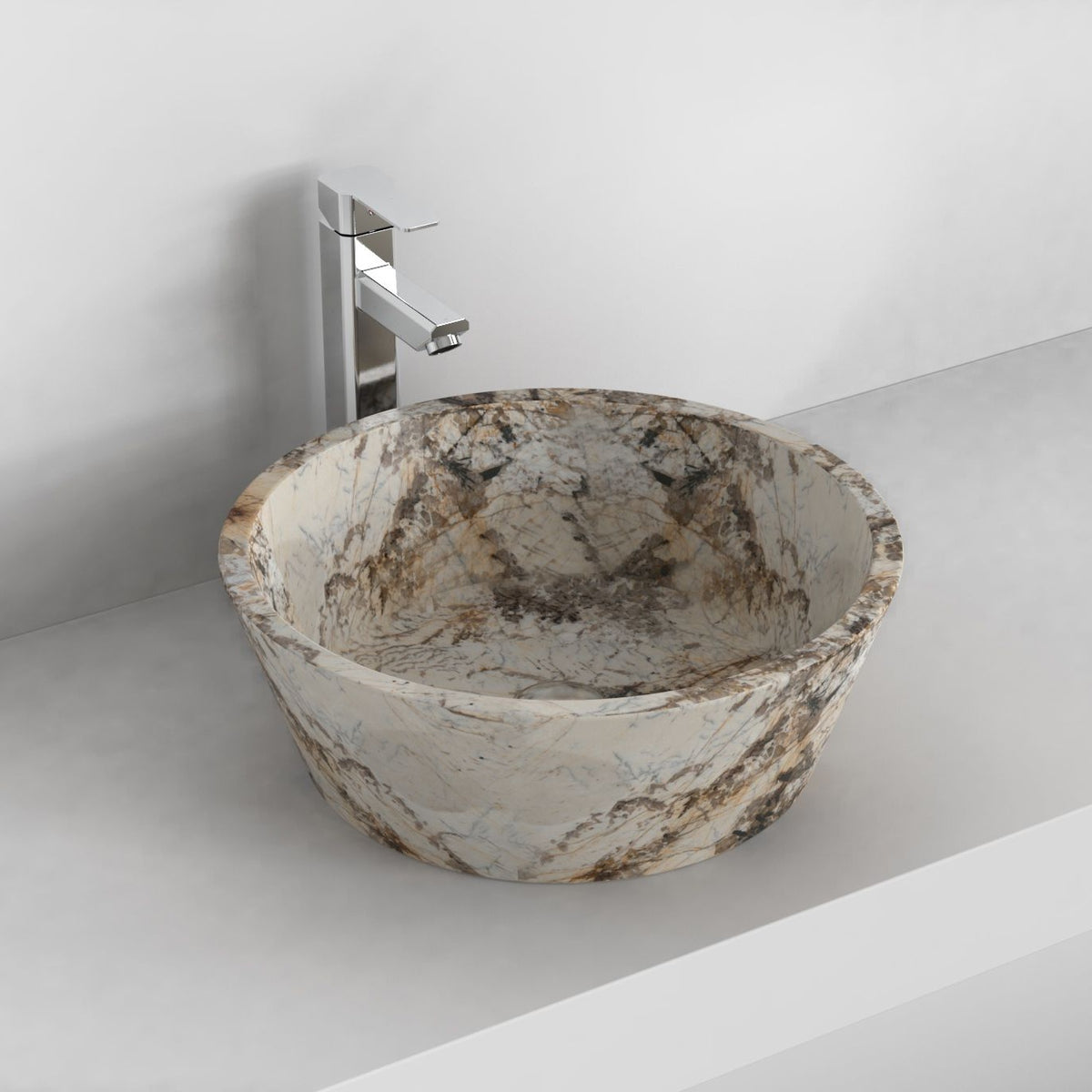 Sauri Pandora Blanc Quartzite vessel sink, second countertop angle