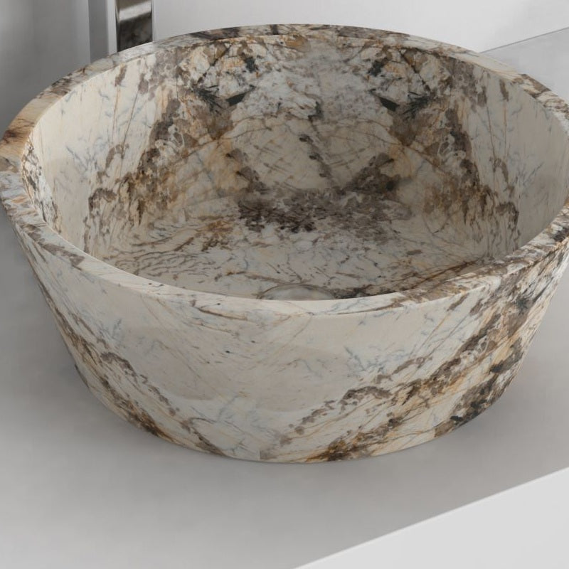 Sauri Pandora Blanc Quartzite vessel sink, interior and material detail