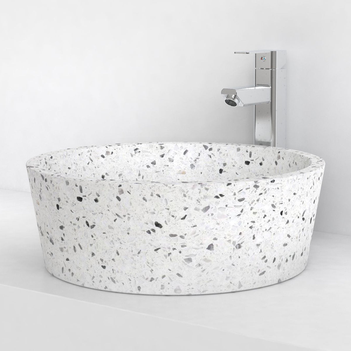 Sauri opposite angle showing the tapered terrazzo exterior