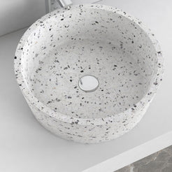 Sauri high oblique view of the round terrazzo bowl and counter