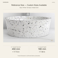 Sauri White Terrazzo Vessel Sink reference overall dimensions in millimeters and inches