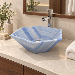 Scarlet Azura Blue Quartzite Vessel Sink — three-quarter bathroom lifestyle