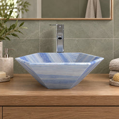 Scarlet Azura Blue Quartzite Vessel Sink — low frontal bathroom lifestyle
