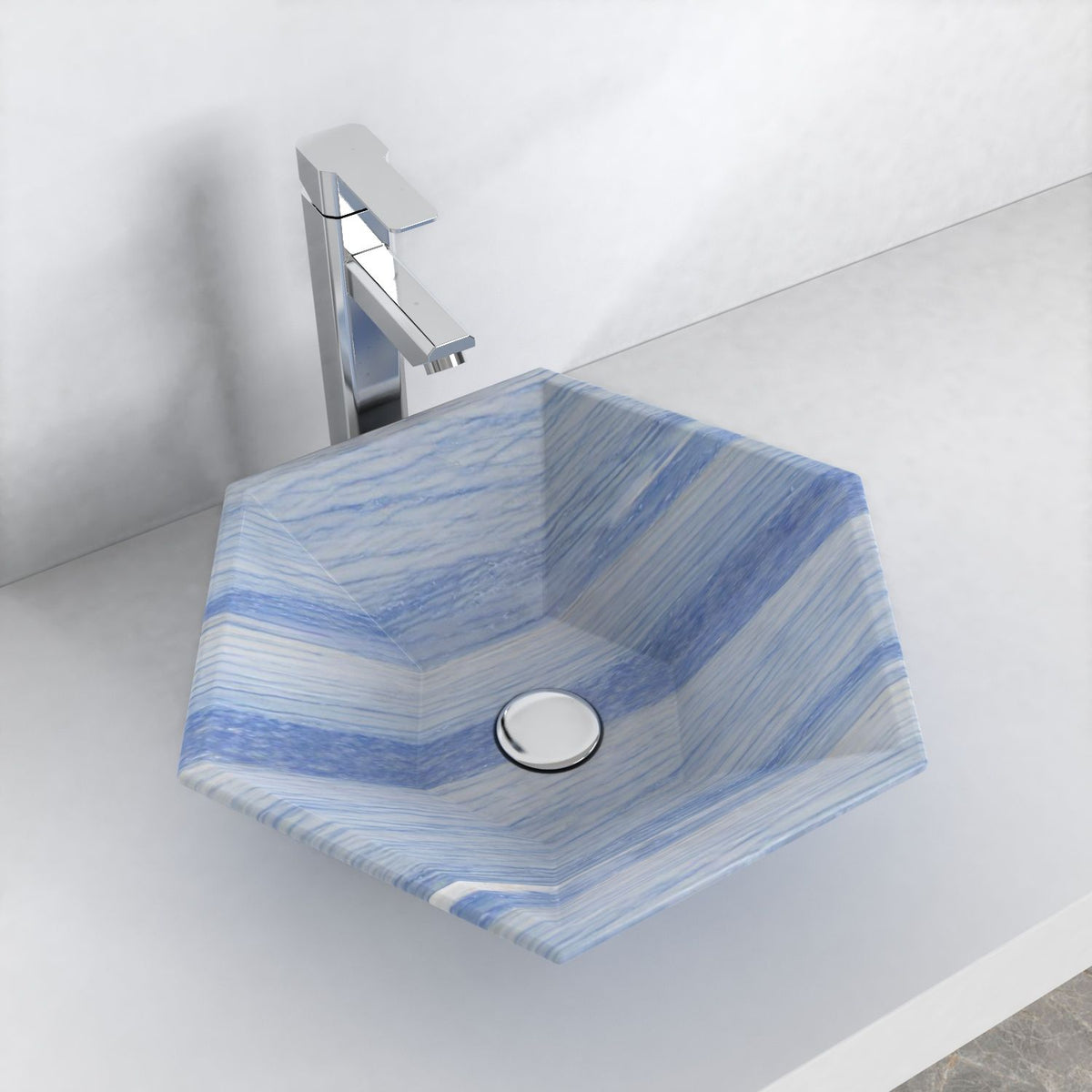 Scarlet Azura Blue Quartzite Vessel Sink, alternate countertop lifestyle angle