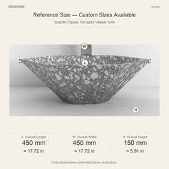 Scarlet Classic Terrazzo Vessel Sink reference overall dimensions in millimeters and inches
