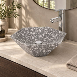 Scarlet Classic Terrazzo Vessel Sink — three-quarter bathroom lifestyle
