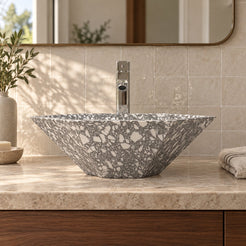 Scarlet Classic Terrazzo Vessel Sink — low frontal bathroom lifestyle