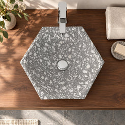 Scarlet Classic Terrazzo Vessel Sink — overhead bathroom lifestyle