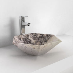 Scarlet Pandora Blanc Quartzite vessel sink, countertop hero lifestyle view