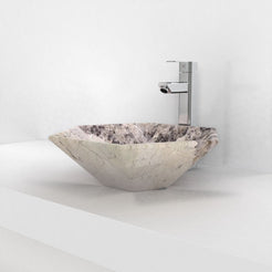Scarlet Pandora Blanc Quartzite vessel sink, second countertop angle