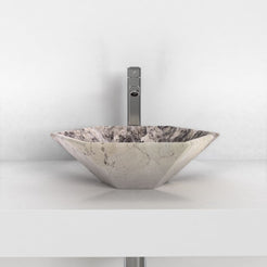 Scarlet Pandora Blanc Quartzite vessel sink, complete exterior shape and profile