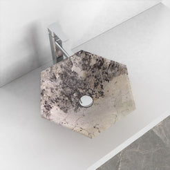 Scarlet Pandora Blanc Quartzite vessel sink, interior and material detail