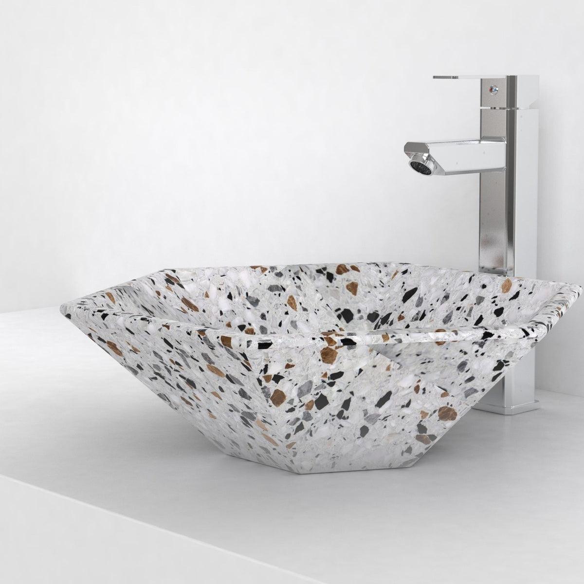 Scarlet sky terrazzo vessel sink, countertop hero lifestyle view