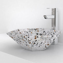 Scarlet sky terrazzo vessel sink, countertop hero lifestyle view