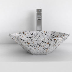 Scarlet sky terrazzo vessel sink, complete exterior shape and profile