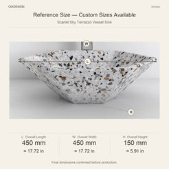 Scarlet Sky Terrazzo Vessel Sink reference overall dimensions in millimeters and inches