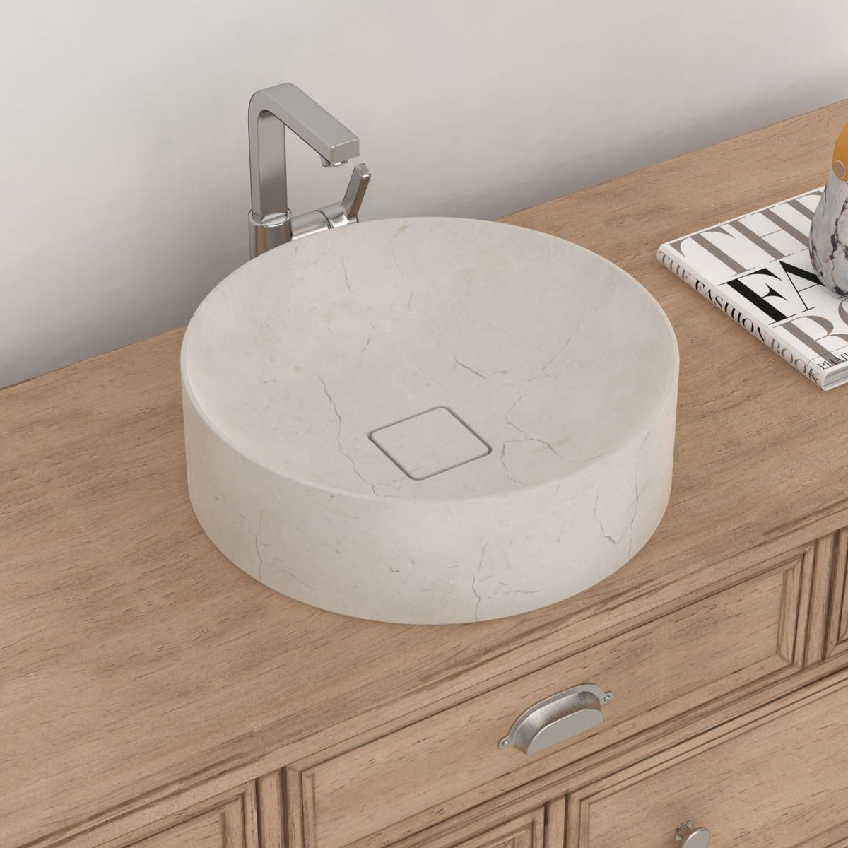 Seada Botticino Marble Vessel Sink, second countertop lifestyle setting