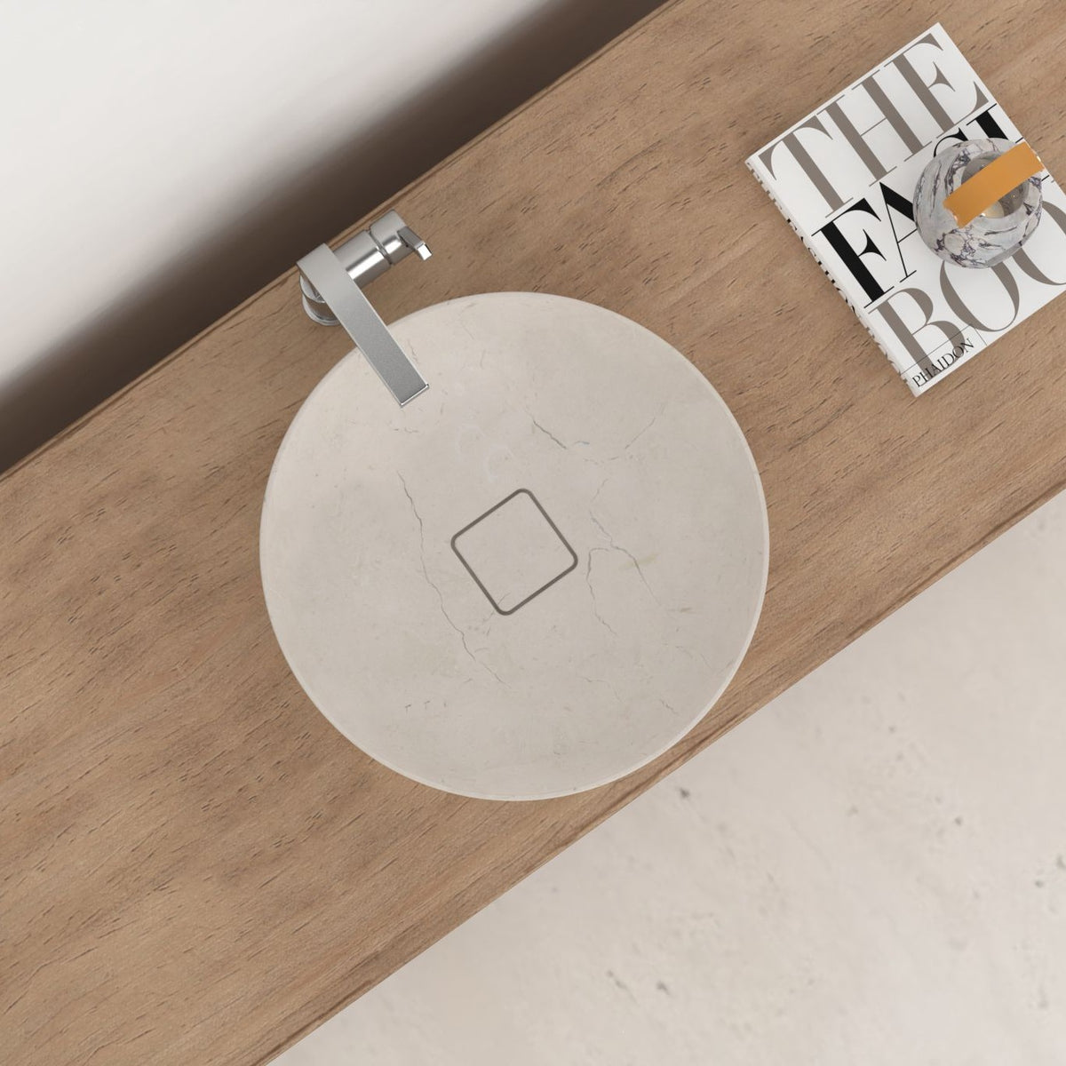 Seada Botticino Marble Vessel Sink, alternate countertop lifestyle angle