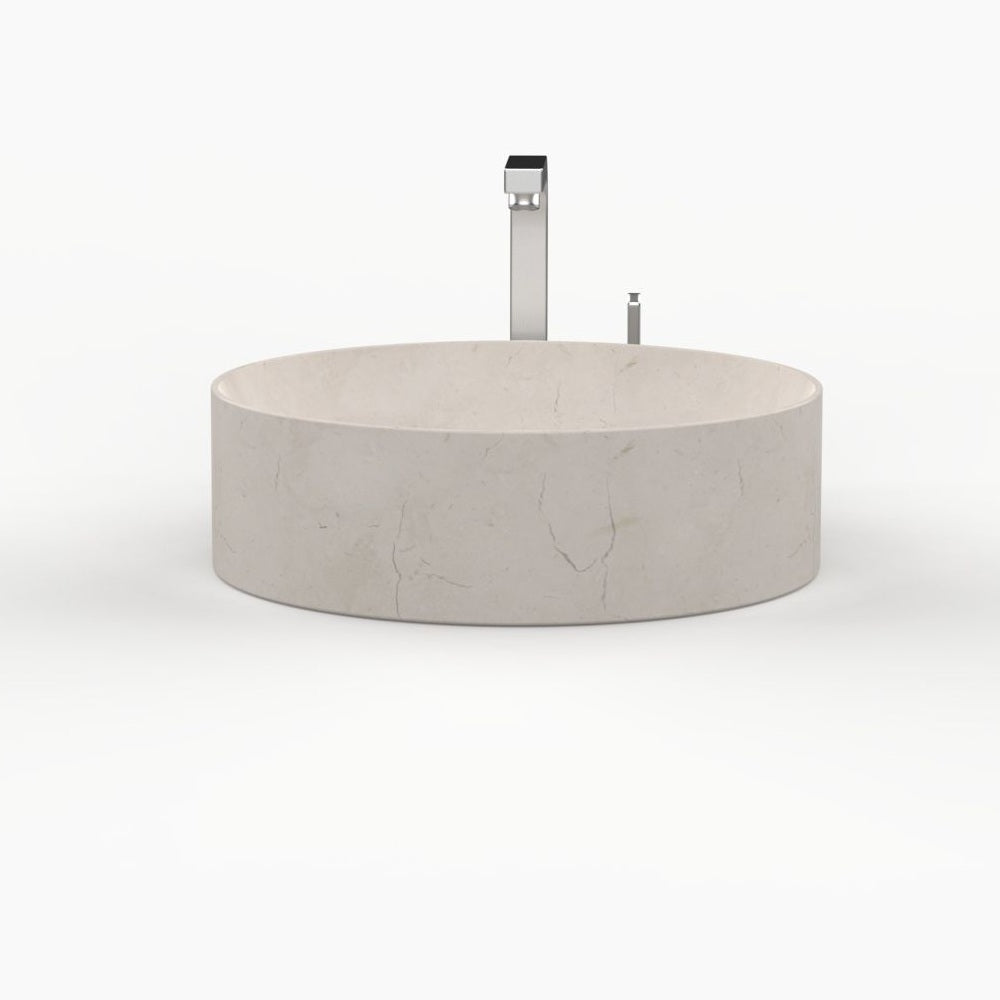 Seada Botticino Marble Vessel Sink, overall shape and side profile