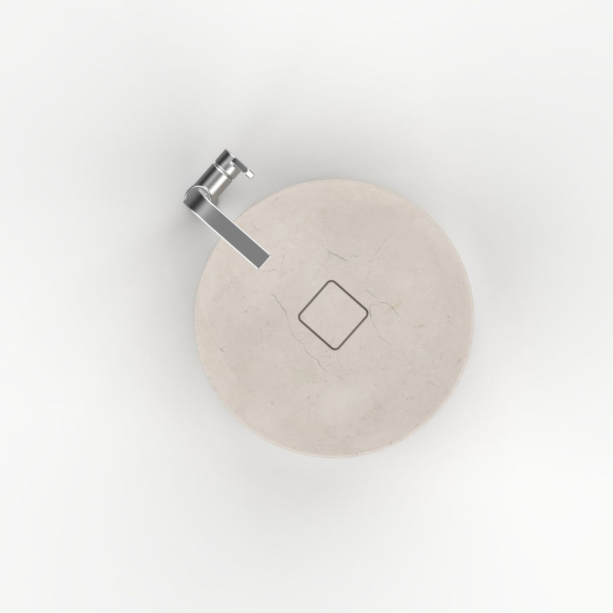 Seada Botticino Marble Vessel Sink, interior, rim and material detail