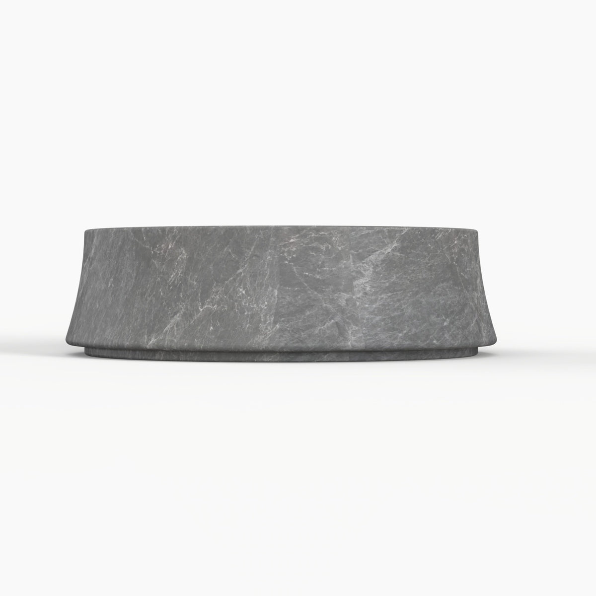 Seana Terista marble vessel sink, round bowl, showing the complete exterior profile