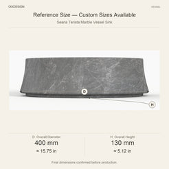 Seana Terista Marble Vessel Sink reference overall dimensions in millimeters and inches