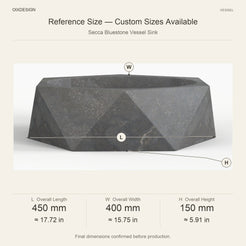 Secca Bluestone Vessel Sink reference overall dimensions in millimeters and inches