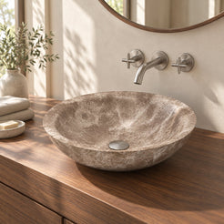 Sedora Dorata Marble Vessel Sink — three-quarter bathroom lifestyle