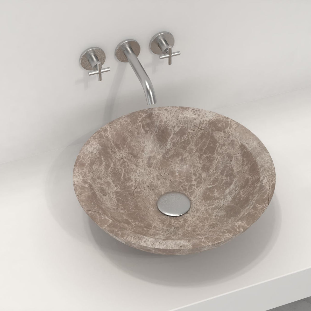 Sedora Dorata Marble Vessel Sink, interior, rim and material detail