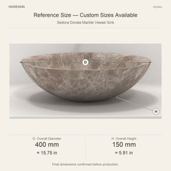 Sedora Dorata Marble Vessel Sink reference overall dimensions in millimeters and inches