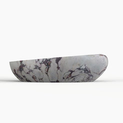 Selema Calacatta marble vessel sink, asymmetric oval bowl, showing the complete exterior profile