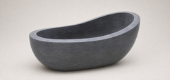 Selene Blue-Gray Granite freestanding soaking bathtub, premium angled studio view