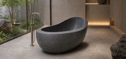 Selene Blue-Gray Granite asymmetrical soaking bathtub in a wellness spa visualization
