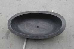Selene Blue-Gray Granite bathtub, actual polished interior stone surface and drain view