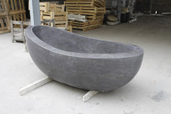 Selene Blue-Gray Granite bathtub, actual asymmetrical long-side workshop profile