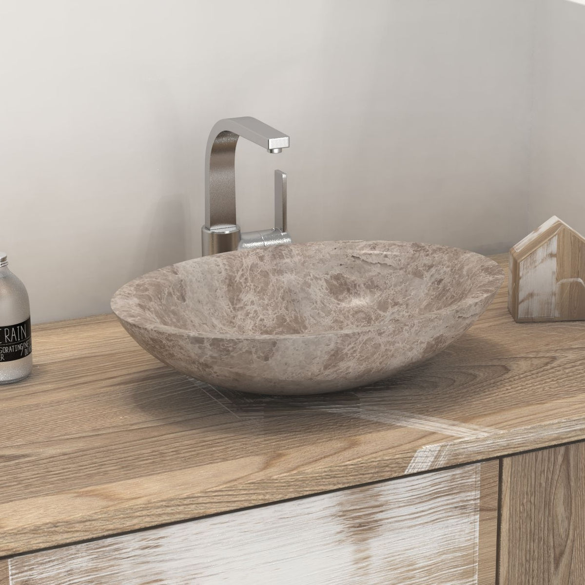Selia Dorata Marble Vessel Sink, countertop hero lifestyle view