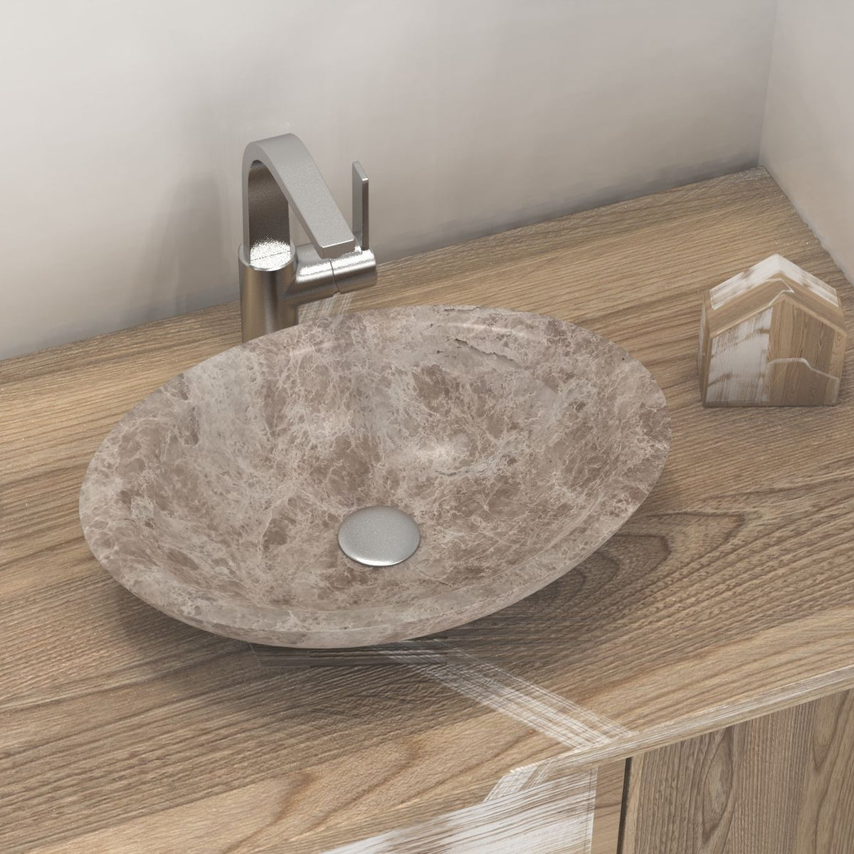Selia Dorata Marble Vessel Sink, alternate countertop lifestyle angle