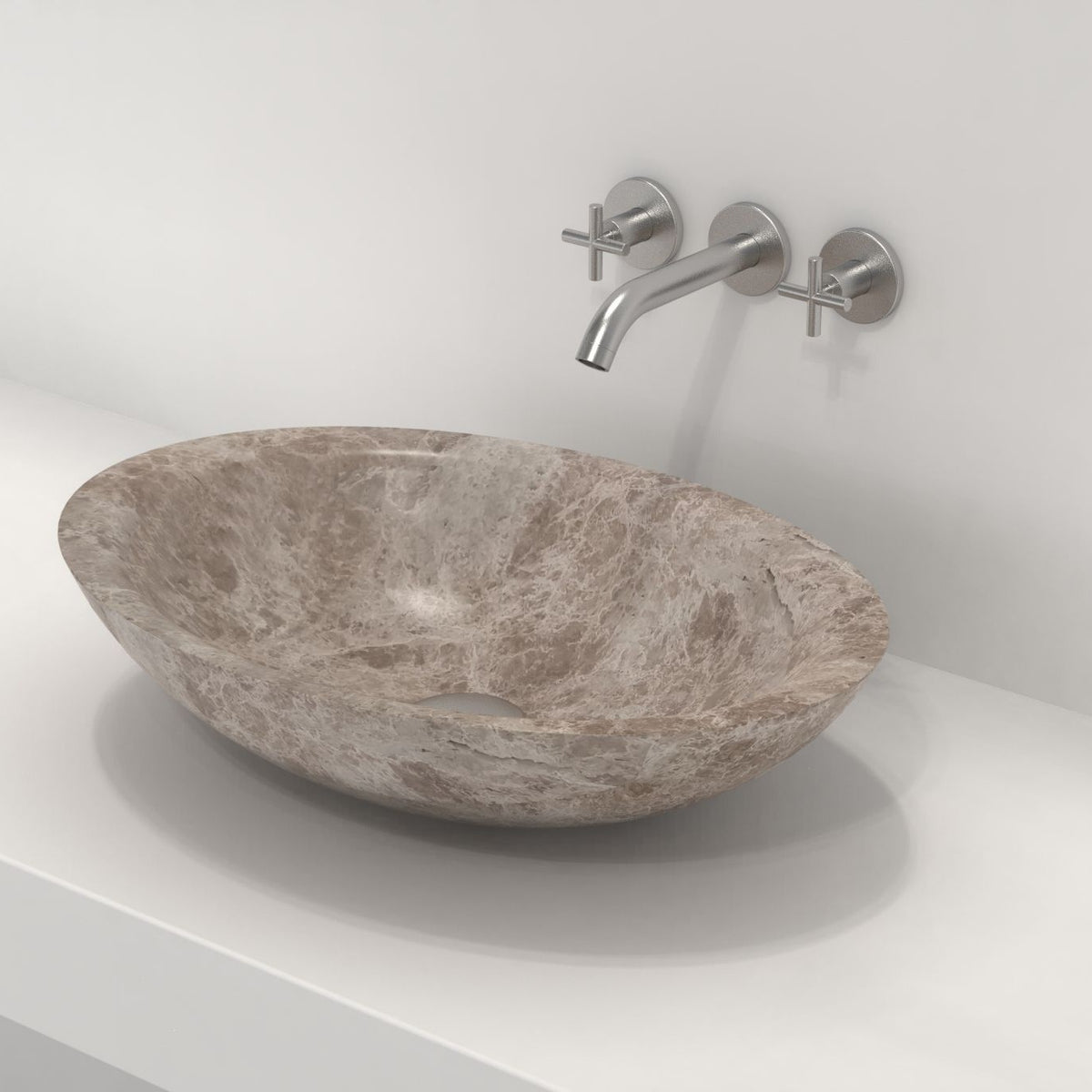 Selia Dorata Marble Vessel Sink, overall shape and side profile