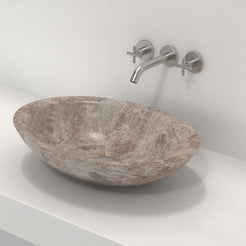 Selia Dorata Marble Vessel Sink, overall shape and side profile