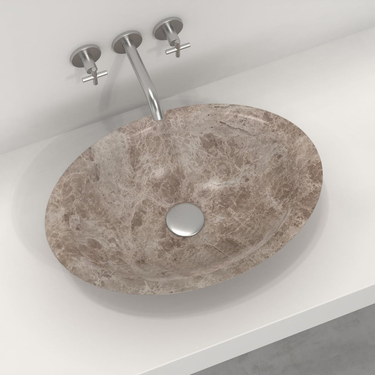 Selia Dorata Marble Vessel Sink, interior, rim and material detail