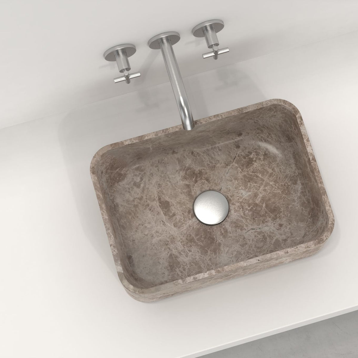 Selini Dorata Marble Vessel Sink, interior, rim and material detail