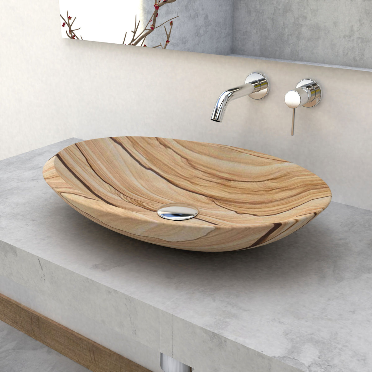 Selita Sandstone Vessel Sink, countertop hero lifestyle view