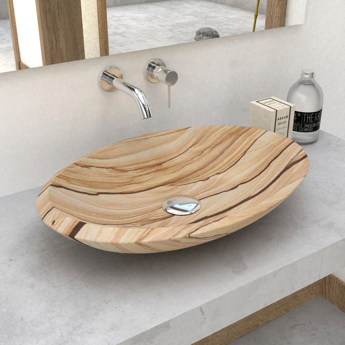Selita Sandstone Vessel Sink, second countertop lifestyle setting