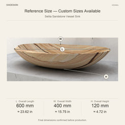 Selita Sandstone Vessel Sink reference overall dimensions in millimeters and inches